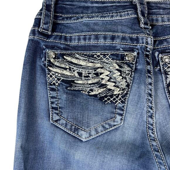 Vintage Y2K Miss Me Skinny Jeans 27 | Embroidered Angel Wing Rhinestone Denim - Picture 14 of 16